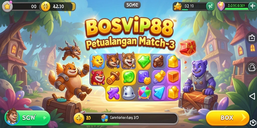 Tampilan menarik gameplay seru dalam BOSVIP88 Match-3.