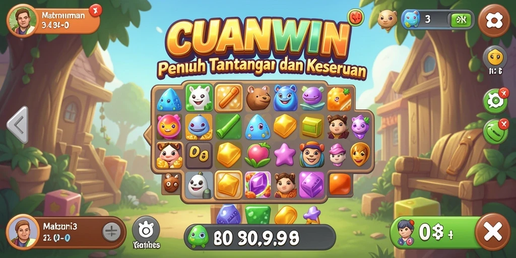 Tampilan gameplay seru dengan berbagai permata dan tantangan.