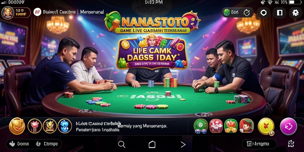 Screenshot NANASTOTO menampilkan dealer langsung dan gameplay kasino yang seru.