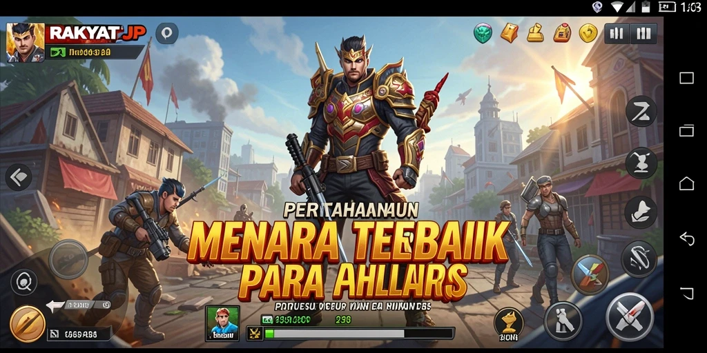 Screenshot RAKYATJP menampilkan aksi seru pertahanan menara.