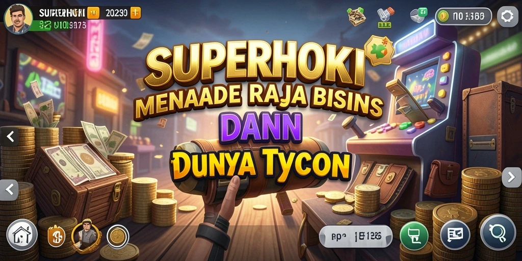 Tampilan menarik gameplay Tycoon SUPERHOKI dengan berbagai pilihan bisnis.