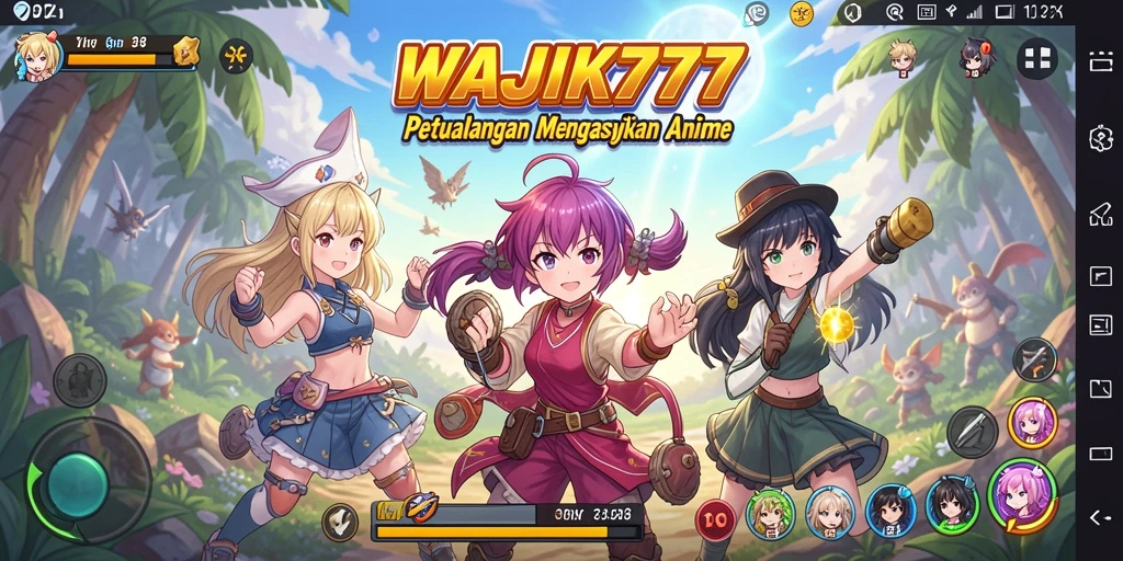Tampilan gameplay WAJIK777 dengan karakter anime yang beraksi.